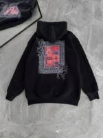 Uzun Kol Kapşonlu Ön Ve Arka Baskılı SweatShirt - Siyah - Görsel 4