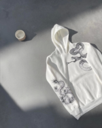 Uzun Kol Kapşonlu Baskılı SweatShirt - Beyaz - Görsel 4