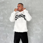 Unisex Üç İplik Kapşonlu Baskılı SweatShirt - Beyaz