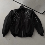 Yıldırım Baskılı Uzun Kol Bomber Ceket - Siyah