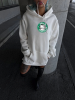 Üç İplik Penye Uzun Kol Kapşonlu SweatShirt - Beyaz - Görsel 4