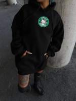 Üç İplik Penye Uzun Kol Kapşonlu SweatShirt - Siyah - Görsel 2