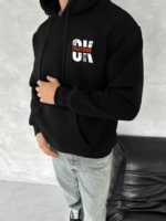 Oversize Üç İplik Kapşonlu SweatShirt - Siyah - Görsel 2