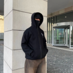 Samuray Kapşonlu ZIP Fermuarlı Kapşonlu SweatShirt - Siyah