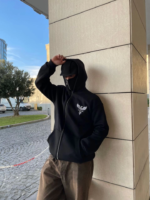 Samuray Kapşonlu ZIP Fermuarlı Kapşonlu SweatShirt - Siyah - Görsel 2