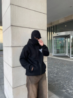 Samuray Kapşonlu ZIP Fermuarlı Kapşonlu SweatShirt - Siyah - Görsel 4