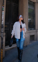 Cepli Bomber Ceket Mont - Beyaz - Görsel 4