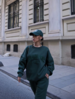 Bisiklet Yaka Nakış İşlemeli Üç İplik Sweat Takım - Yeşil - Görsel 4