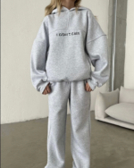 Nakış İşlemeli Üç İplik Sweat Takım- Gri - Görsel 3