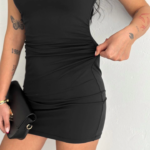 Yarım Bogazlı Kolsuz Mini Boy Elbise - Siyah