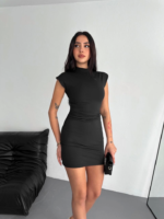 Yarım Bogazlı Kolsuz Mini Boy Elbise - Siyah - Görsel 3