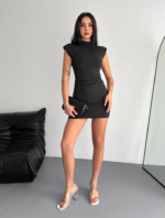 Yarım Bogazlı Kolsuz Mini Boy Elbise - Siyah - Görsel 4