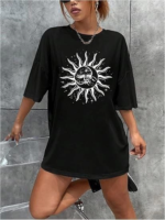 Bisiklet Yaka Baskılı T-shirt - Siyah - Görsel 2