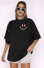 Bisiklet Yaka Kısa Kol Baskılı T-shirt - Siyah - Görsel 4