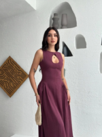 Kolsuz Uzun Kabardin Elbise - Bordo - Görsel 3