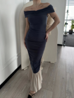 Striptiz Omuzlu Uzun Elbise- Füme - Görsel 4