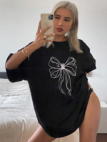 Baskılı Oversize T-shirt - Siyah - Görsel 2