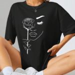 Baskılı Oversize T-shirt - Siyah