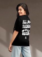 Baskılı Oversize T-shirt - Siyah - Görsel 4