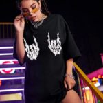 Baskılı Oversize T-shirt - Siyah
