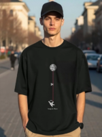 Erkek Baskılı Oversize T-shirt - Siyah - Görsel 2