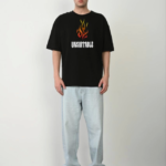 Unisex Bisiklet Yaka Baskılı Oversize T-Shirt - Siyah