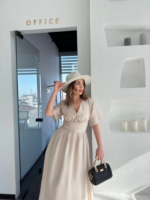 Kısa Kollu Uzun Elbise - Kırık Beyaz - Görsel 3