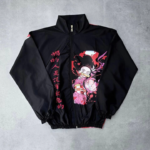 Fermuarlı Dijital Baskılı Rüzgarlık - Siyah