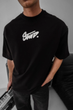 Erkek Baskılı Oversize T-shirt - Siyah - Görsel 4