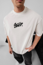 Erkek Baskılı Oversize T-shirt - Beyaz - Görsel 2