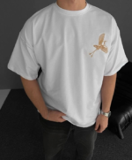 Ön Ve Arka Baskılı Oversize Bisiklet Yaka T-shirt - Beyaz - Görsel 2