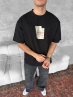 Ön Ve Arka Baskılı Oversize Bisiklet Yaka T-shirt - Siyah - Görsel 4