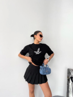 Kısa Kol Baskılı T-shirt - Siyah - Görsel 2