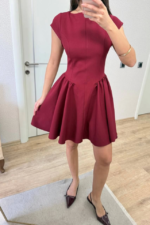 Sırt Dekolteli Çan Detaylı Mini Elbise - Bordo - Görsel 3