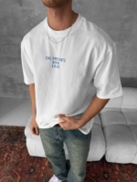 Ön Ve Arka Baskılı Oversize Bisiklet Yaka T-shirt- Beyaz - Görsel 3