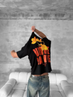 Ön Ve Arka Baskılı Oversize Bisiklet Yaka T-shirt- Siyah - Görsel 4