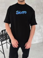 Ön Ve Arka Baskılı Oversize Bisiklet Yaka T-shirt- Siyah - Görsel 2