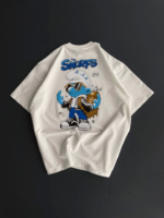 Ön Ve Arka Baskılı Oversize Bisiklet Yaka T-shirt- Beyaz - Görsel 2