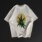 Ön Ve Arka Baskılı Oversize Bisiklet Yaka T-shirt- Beyaz