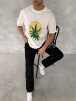 Ön Ve Arka Baskılı Oversize Bisiklet Yaka T-shirt- Beyaz - Görsel 3