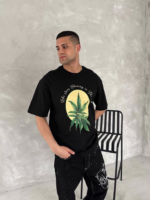 Ön Ve Arka Baskılı Oversize Bisiklet Yaka T-shirt- Siyah - Görsel 2