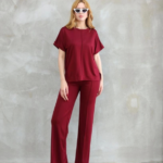 Osy Modal Yumuşak Dokulu Kumaş Bisiklet Yaka Kısa Kollu Takım - Bordo