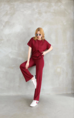 Osy Modal Yumuşak Dokulu Kumaş Bisiklet Yaka Kısa Kollu Takım - Bordo - Görsel 2