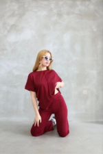 Osy Modal Yumuşak Dokulu Kumaş Bisiklet Yaka Kısa Kollu Takım - Bordo - Görsel 3