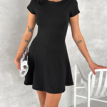 Kısa Kollu Mini Elbise - Siyah