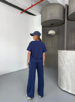 Osy Modal Yumuşak Dokulu Kumaş Kısa Kollu Bluz Rahat Pantalon Ikili Takım- Lacivert - Görsel 2