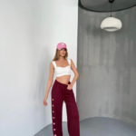 Osy Modal Yumuşak Dokulu Kumaş Nakış Işlemeli Rahat Bol Paça Eşofman Pantalon - Bordo