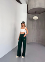 Osy Modal Yumuşak Dokulu Kumaş Nakış Işlemeli Rahat Bol Paça Eşofman Pantalon - Siyah - Görsel 3