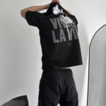 Baskılı Oversize Bisiklet Yaka T-shirt - Siyah