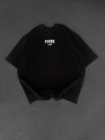 Baskılı Oversize Bisiklet Yaka T-shirt - Siyah - Görsel 2